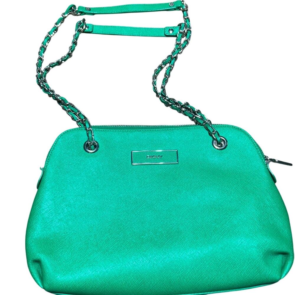 DKNY green shoulder bag with solver chain strap 12x8 1/2